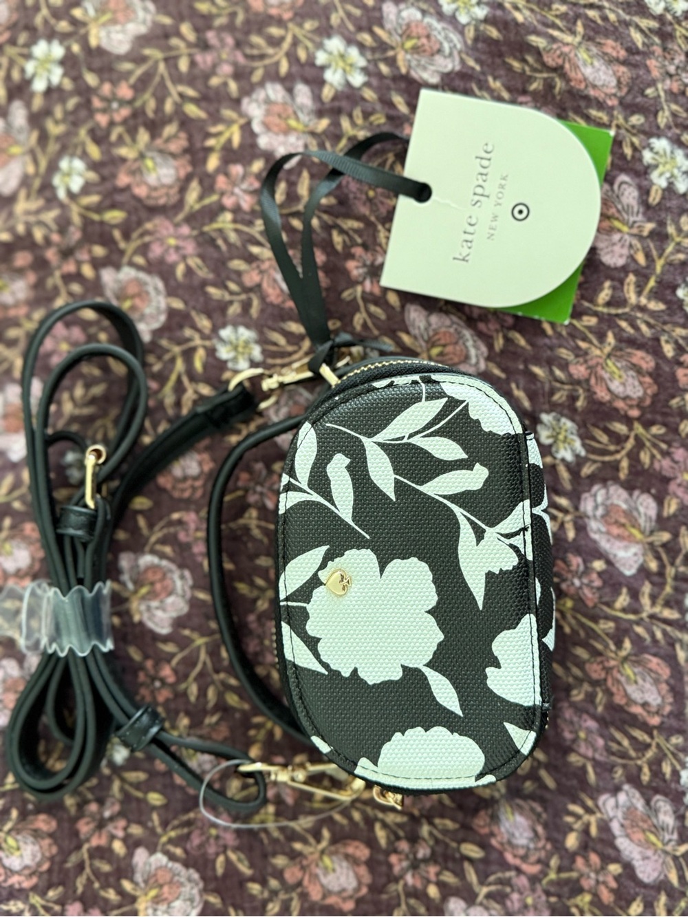 kate spade Black & White Floral Mini Crossbody Pouch